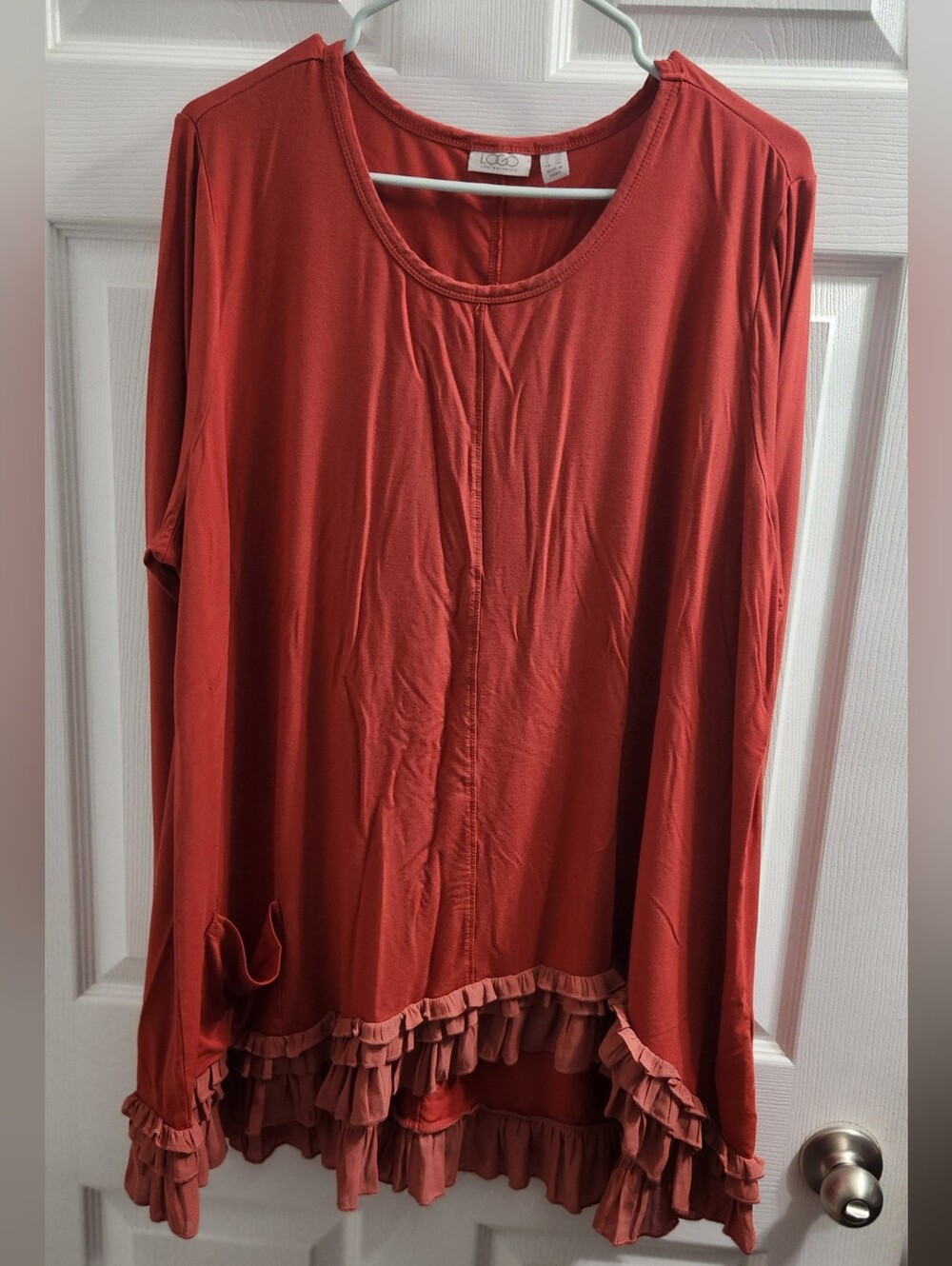 Logo by Lori Goldstein Brick Red Ruffle-Hem Long Sleeve Tunic